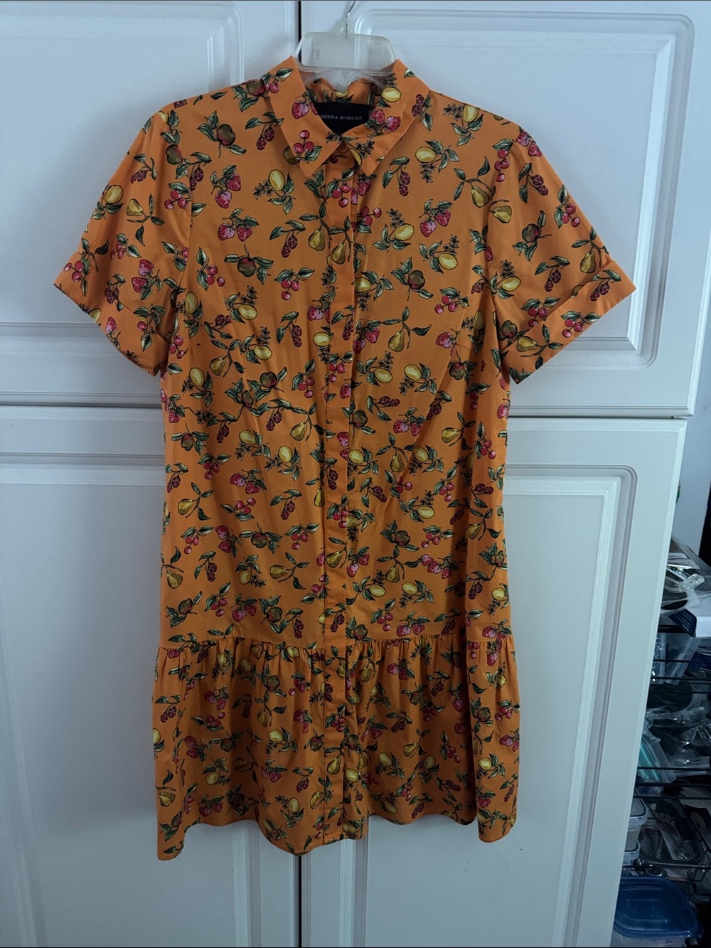 Donna Morgan Yellow Fruit-Print Short Sleeve Button Dress